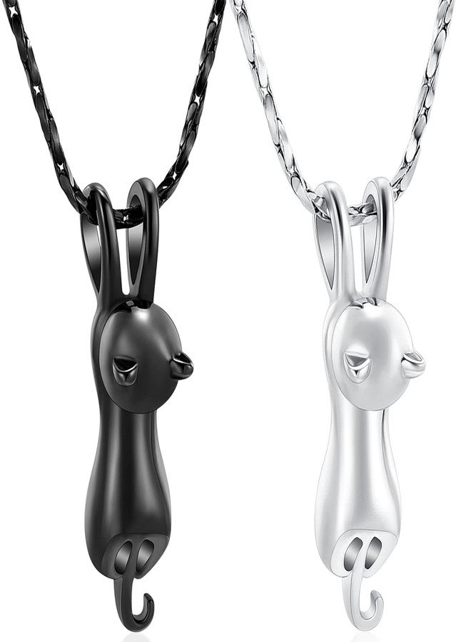 Imrsanl Pet Cremation Jewelry for Ashes Memorial Ash Jewelry Keepsake Cat Urn Pendants for Animal Ashes Necklace (2pcs-Silver/Black) - Image 1